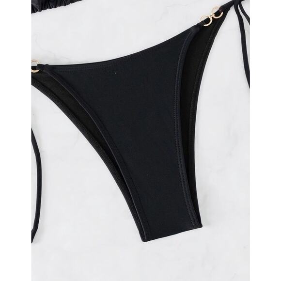 Women's Sexy 2 Piece String Triangle Bikini Bathing Suit Set Cheeky Black , XL - Picture 6 of 11